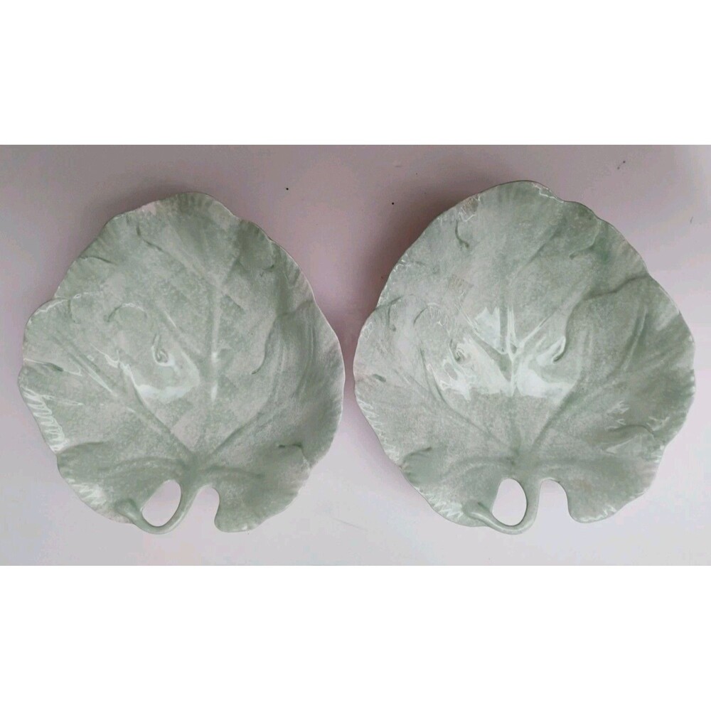 Villeroy & Boch French Garden Leaves Ceramic Green Leaf Dessert Bowls Pair 7”
